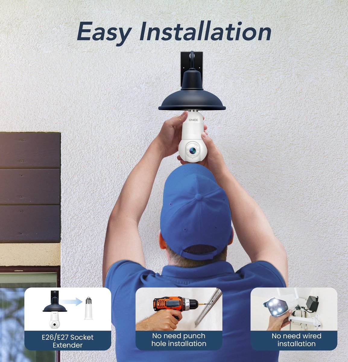 SnelShoppen - 2 stuks WLAN-bewakingscamera voor binnen en buiten, 355 ° PTZ 2K camera, kleur-nachtzicht, KI-detectie, akoestisch alarm, wifi, 2,4 GHz,