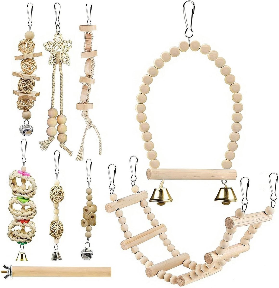 Vogel Speelgoed Klimladder - Vogelkooi Accessoires - Vogel Verrijking - Natuurlijk Hout - 35 cm Ladder - Natuurlijk Hout