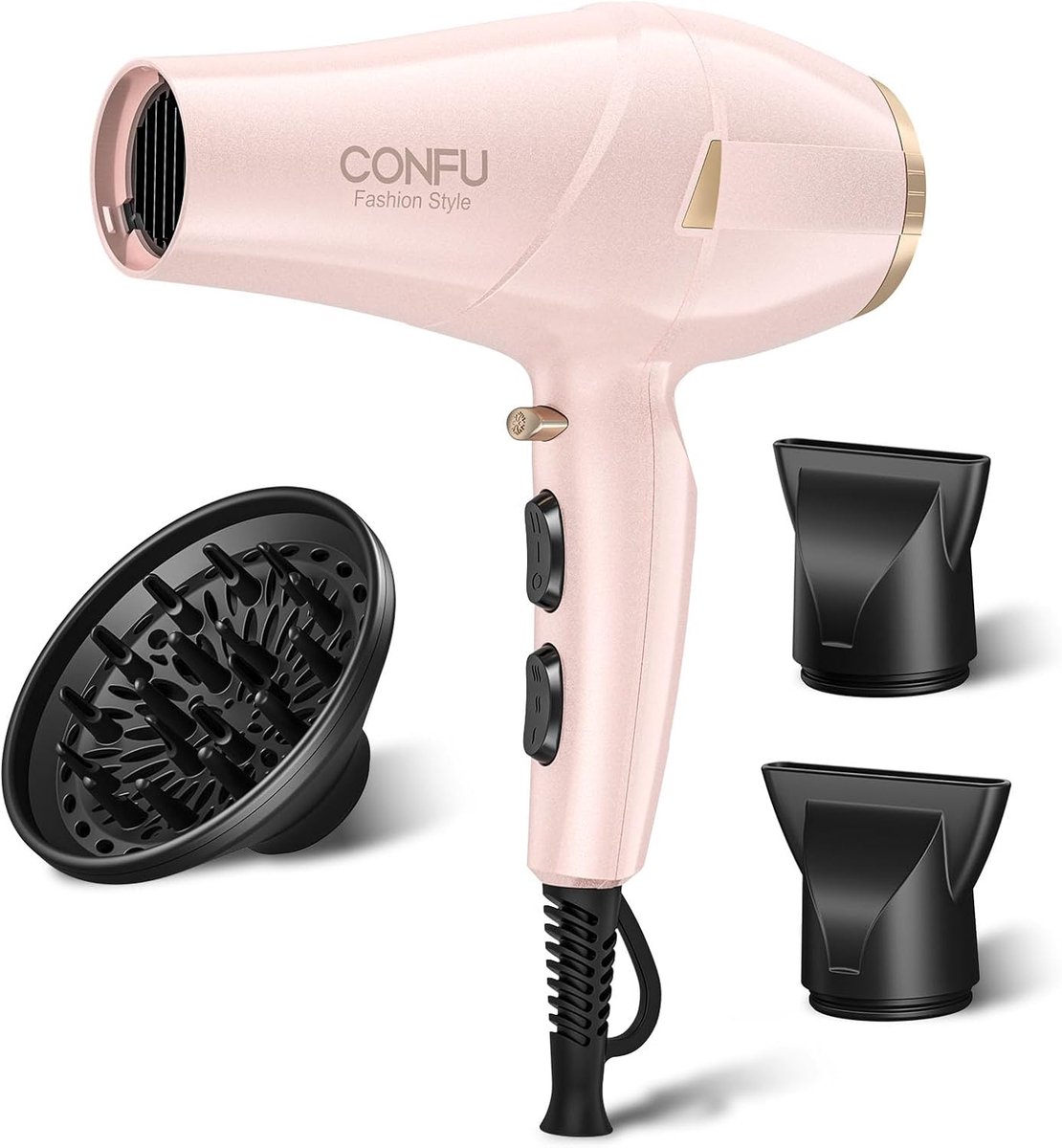 SnelShoppen - Professionele föhn 2300 W met ionen-technologie, haardroger met diffuser en stylingmondstuk, 2 snelheden, 3 warmtestanden, roze kleur vo