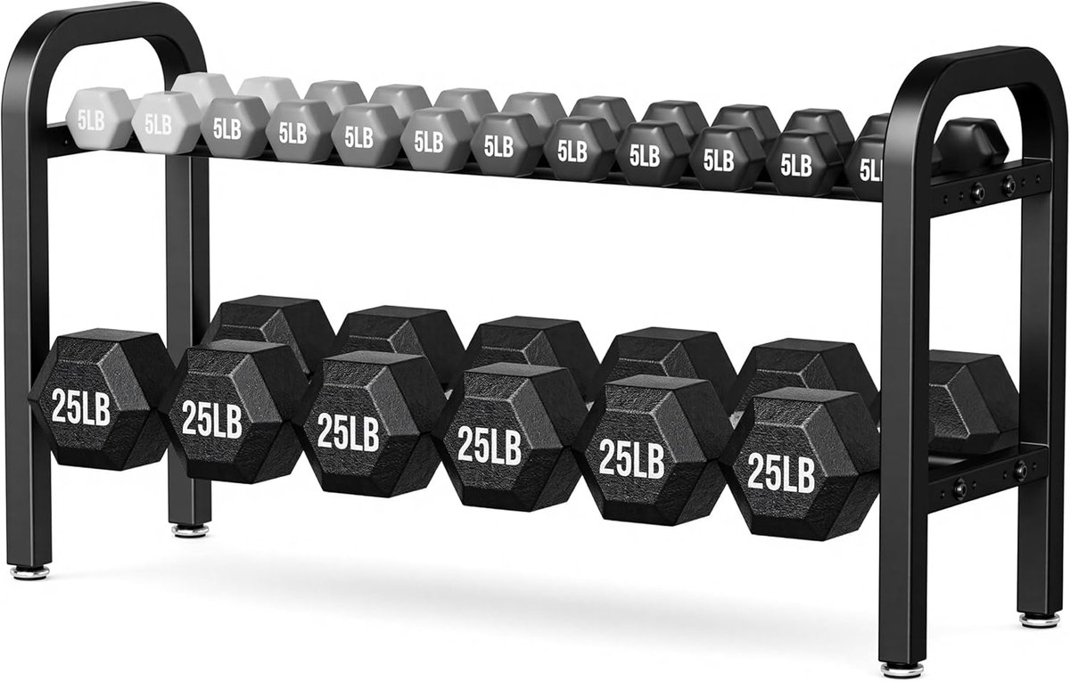 SnelShoppen - 2 Tier Dumbbell Rack voor Thuis Gym - Verstelbare Dumbbell Rek met 300lbs Capaciteit - Sterke Metaalconstructie voor Gewichten en Dumbbe