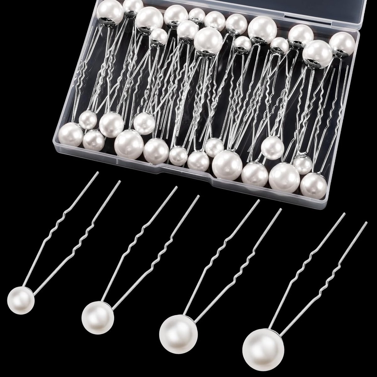 SnelShoppen - 32 Stuks Haarspelden Bruiloft, U-Vormige Haarsieraden, 4 Maten, Bloemen Haaraccessoires voor Bruiloft, Gala, Feest, Meisjes
