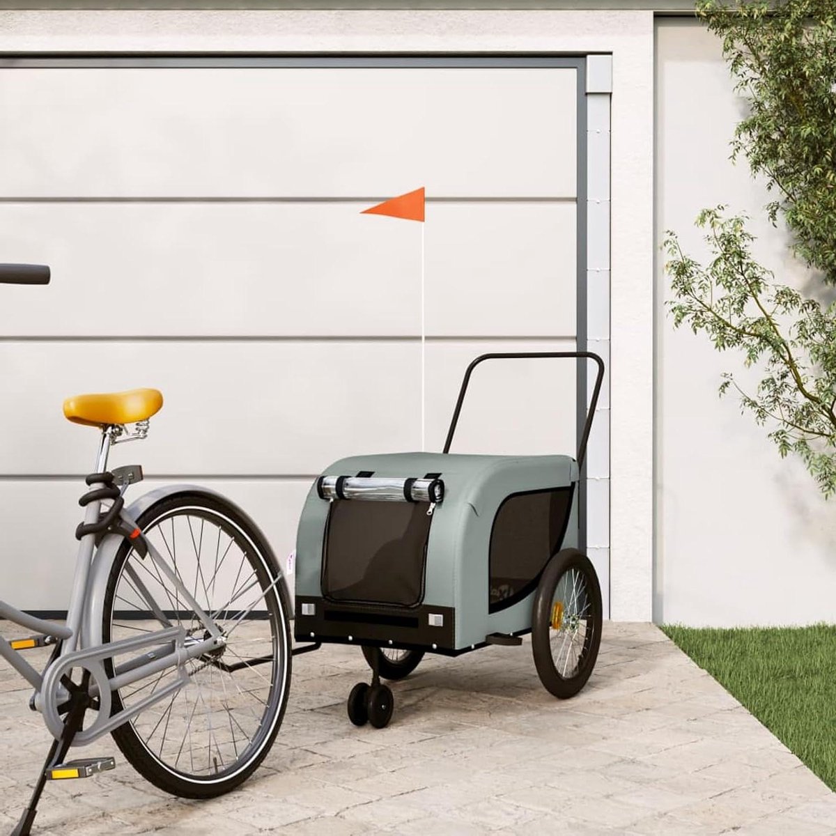 Fietskar voor honden - Hondenkar - Comfortabel transport - Waterafstotende hoes - Niet gespecificeerd - Grijs en zwart