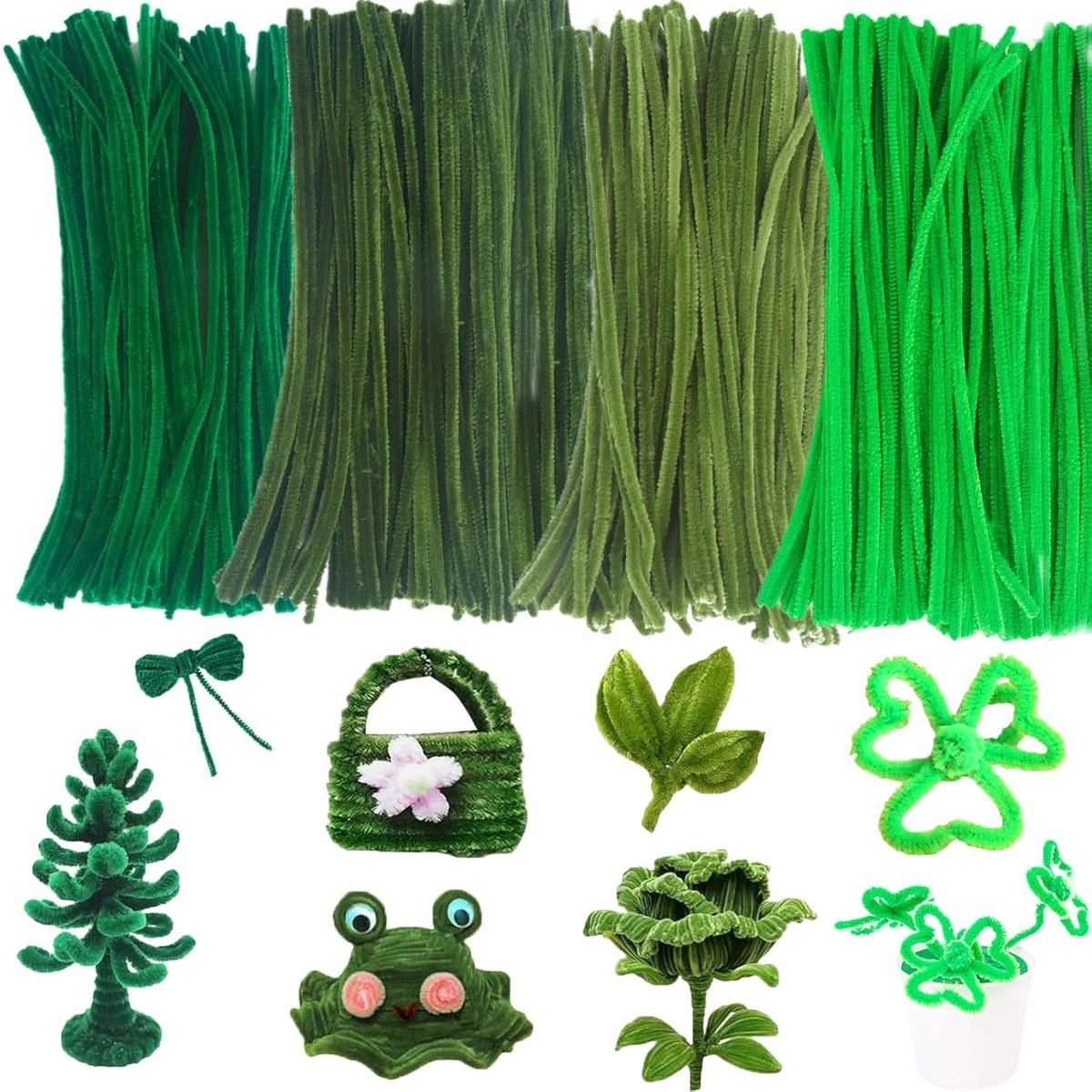 400 Stuks Pijpenragers in Groen, Diverse Groene Pijpenragers voor Creatieve Klussen, Bending Plush en Craft Wire, 30 cm voor DIY Projecten en Ambachten