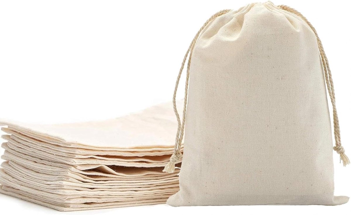 SnelShoppen - 16 Stuks Gymtassen om te Beschilderen Jumbo Katoenen Tas met Trekkoord Lege Stoffen Zak 25 x 30 cm Ideaal voor Bruiloft Doop Adventskale