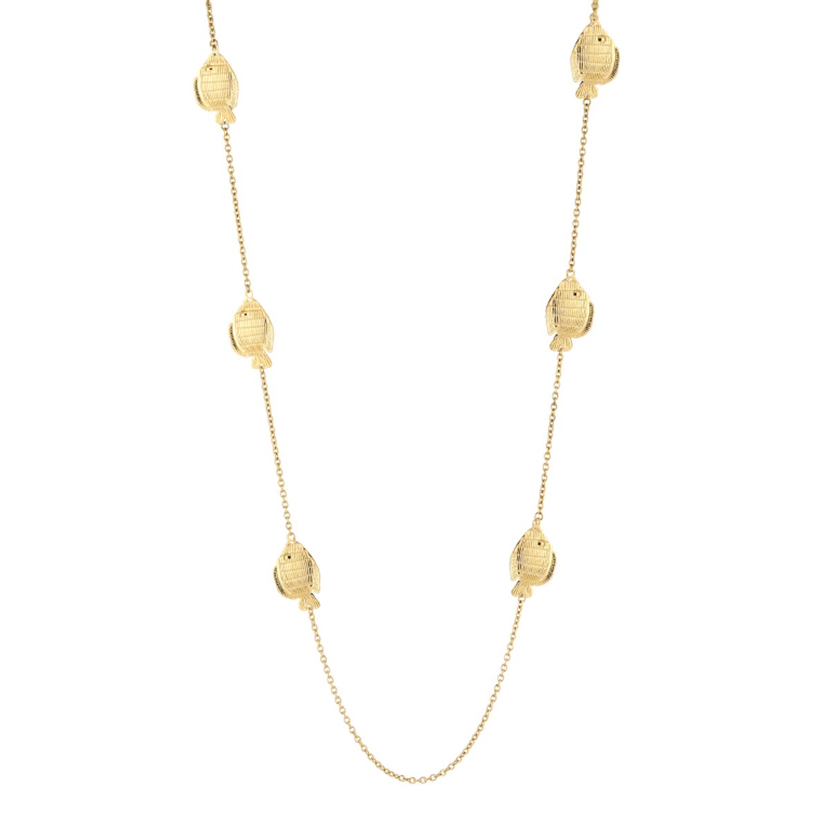 Lange Ketting Dames 90 cm - Roestvrij Staal (RVS) - Met Vissen Bedels - Lange Schakelketting / Sautoir Ketting - Zomerse Sieraden Cadeau Vrouw - Zilver