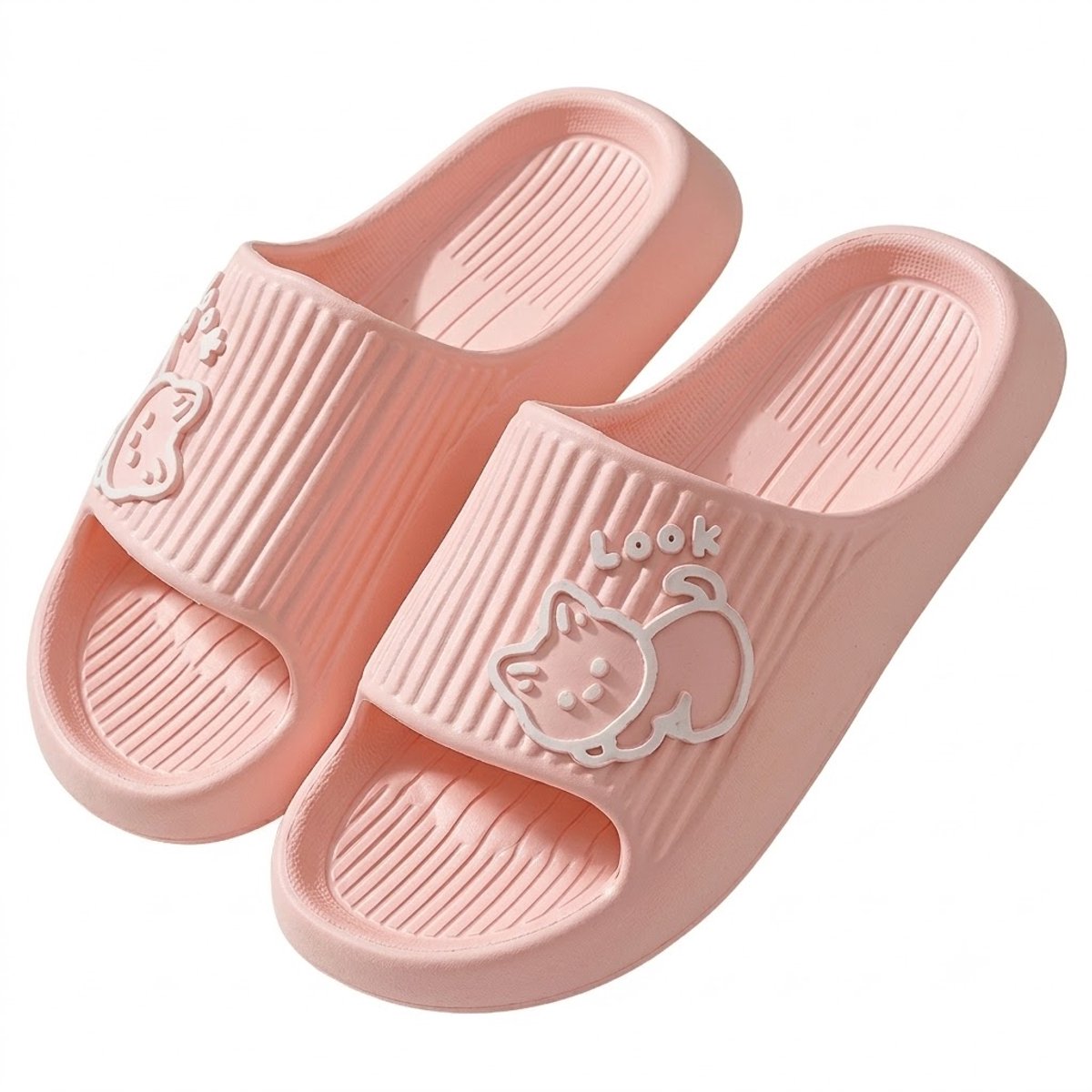 Roze badslippers heren en dames EVA instap slippers kattenprint antislip dik zool lichtgewicht open teen douche slippers geschikt voor binnen en buiten maat 40