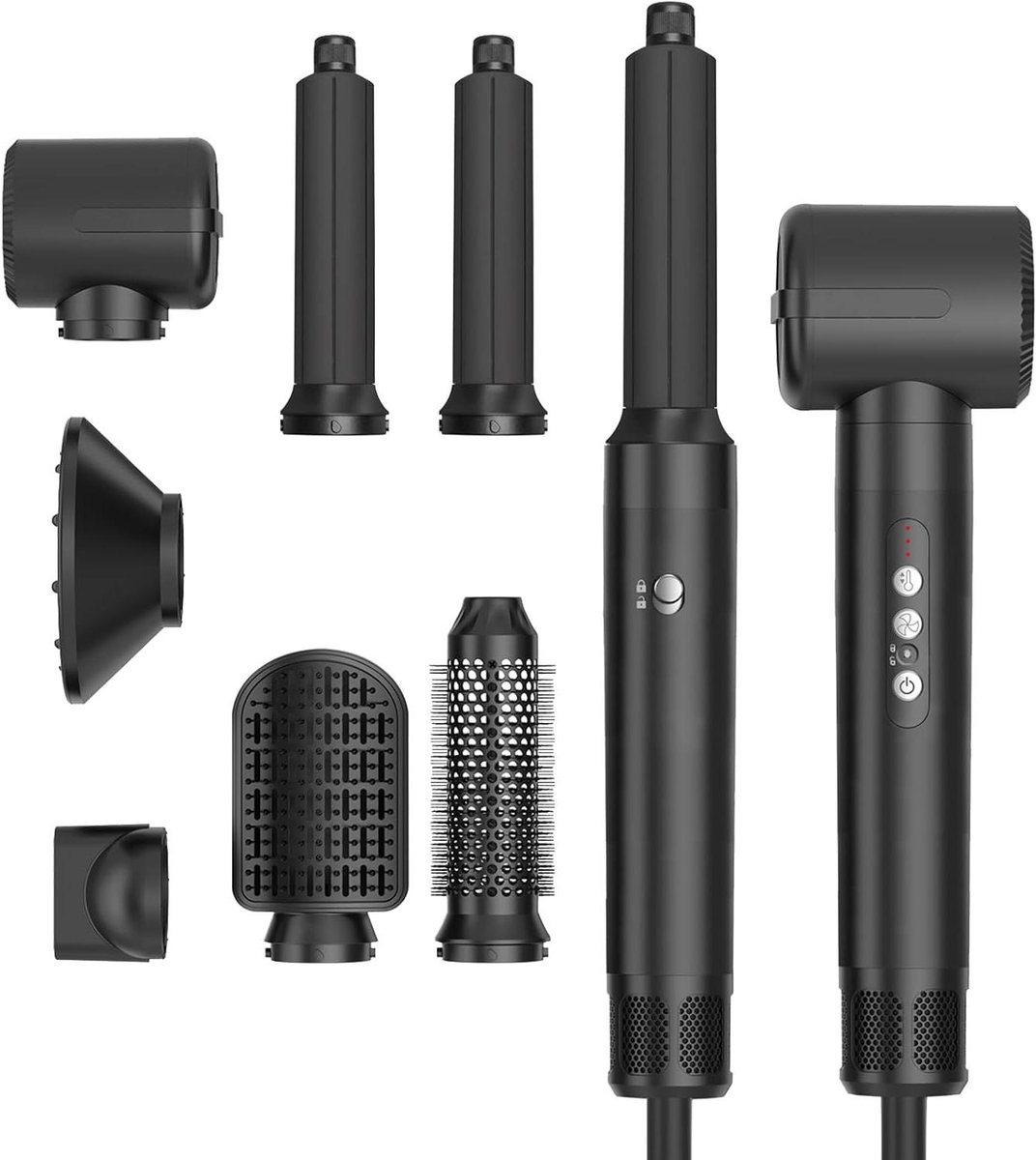 Haarstyler 7-in-1 - Hot Air Brush - Haar Drogen Stijlen - Negatieve Ionentechnologie - 1400 W - Zwart