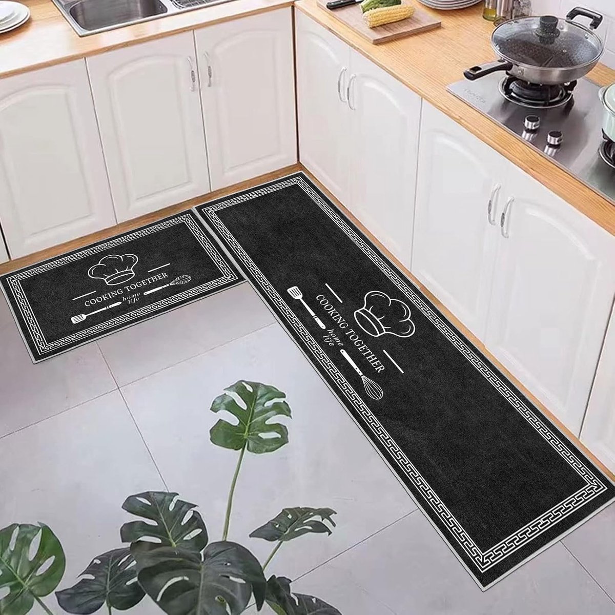 Keukenmatten anti-slip wasbare keuken vloerkleden - 2-delige set 40x60+40x120cm - comfortabel voor vermoeide voeten - SnelShoppen