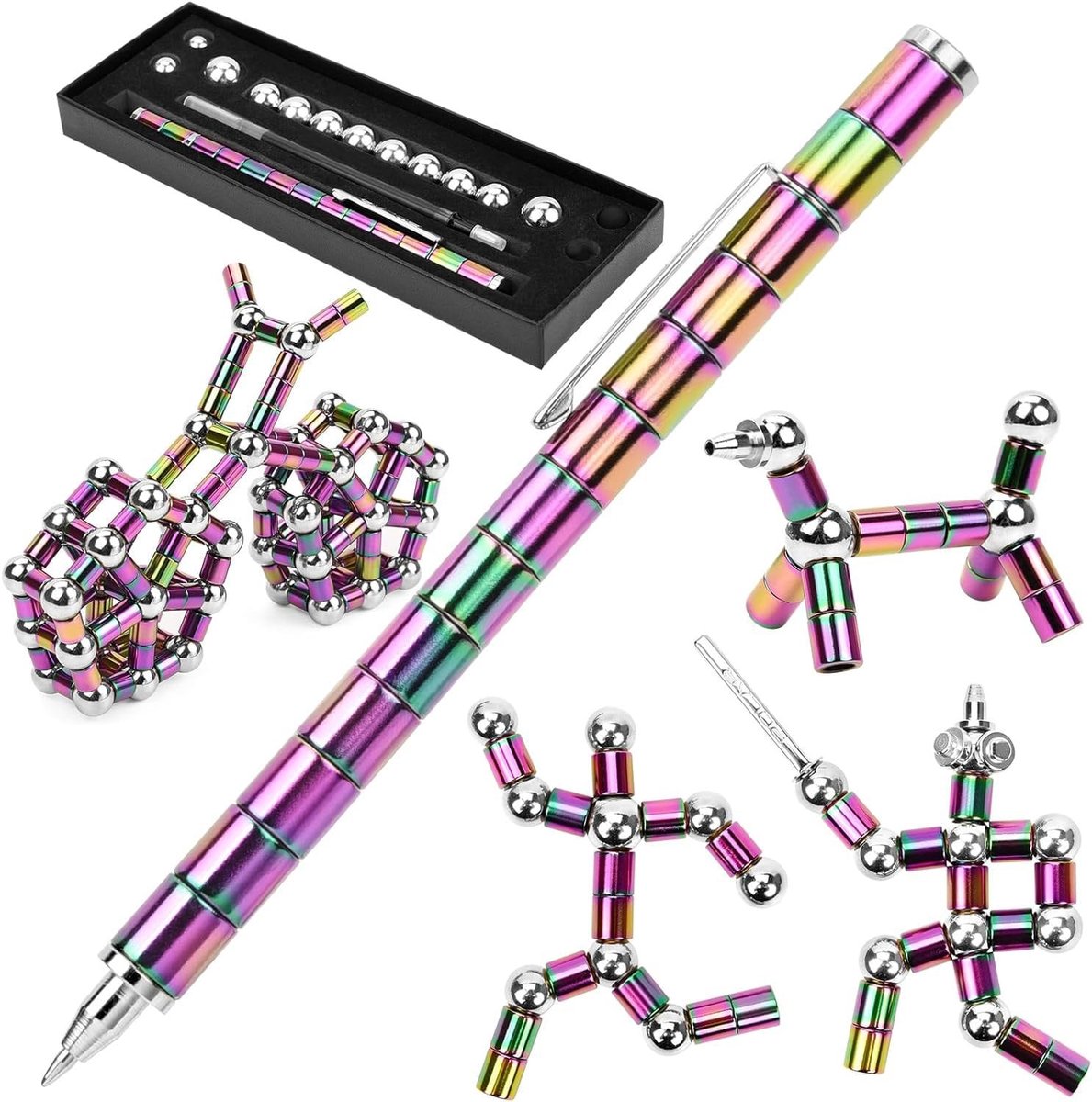Magnetische Balpen Fidget Pen - Grappige Multifunctionele Magneetstift met Styluspen, Stressvermindering en Creativiteit - Perfect Cadeau voor Papa, Mannen, Vrouwen, Kinderen, Tieners en Jongeren - 13 Ringen - LOUZIR