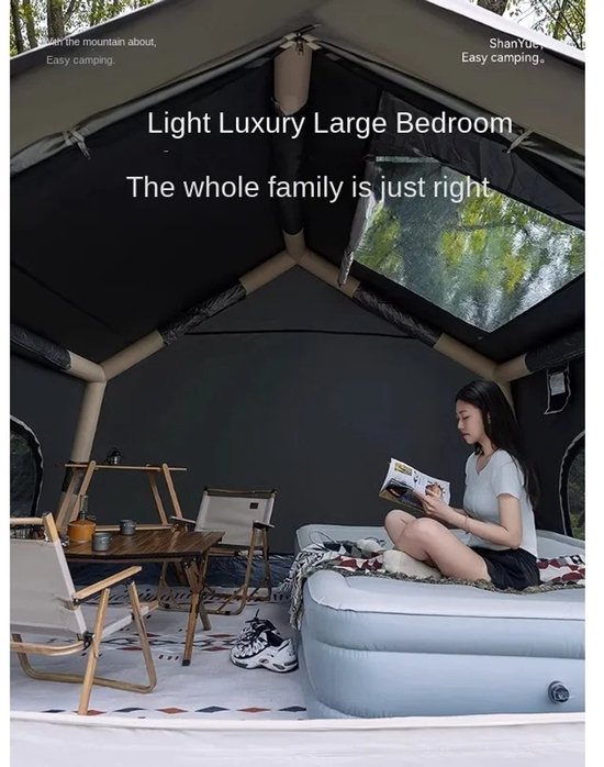 Loushops - Tent - Kampeertent - Camping tent - Slaaptent - Draagbaar - Opblaasbaar - Met ramen - 300 x 210 x 200cm - Wit — afbeelding 4