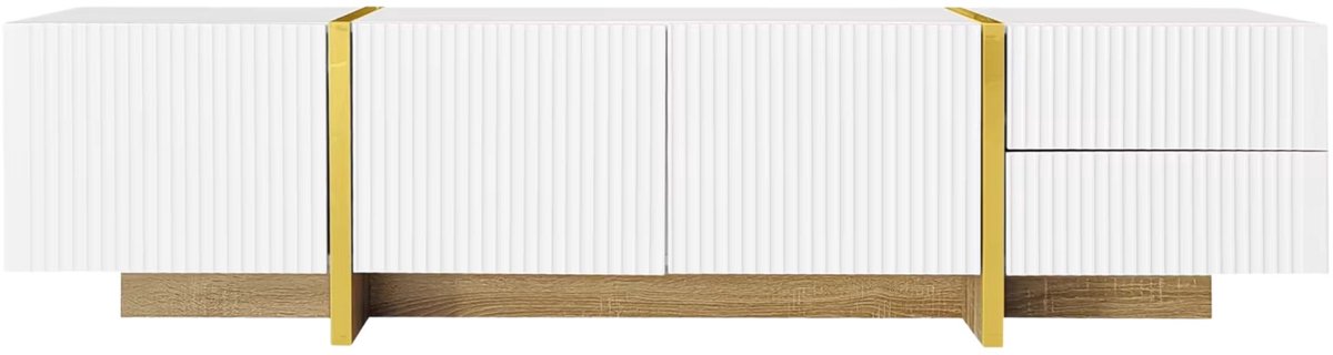 TV Meubel 190 X 35 X 45 Cm Wit/Goud - met 3 Deuren, 2 Lades, Lades - voor Woonkamer