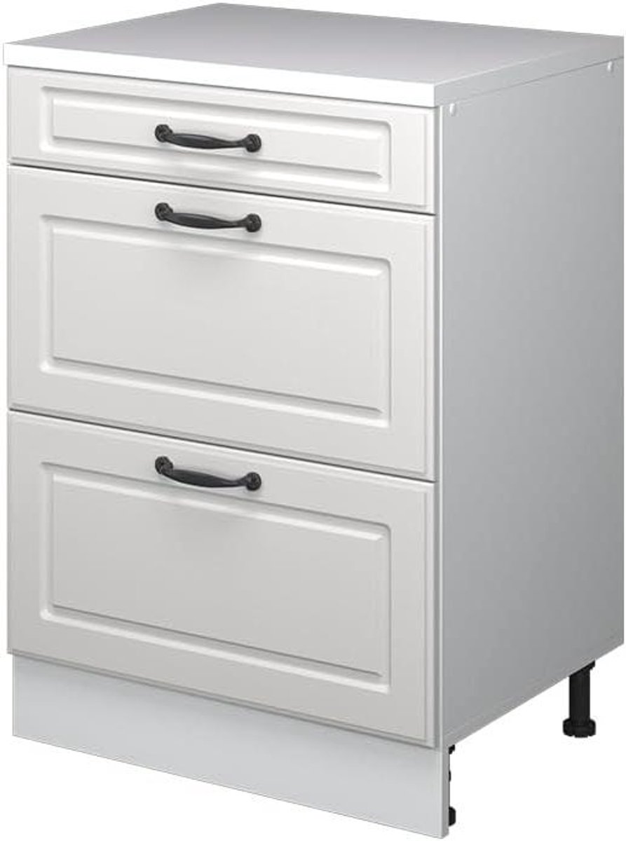 Keukenkast Lade - Opbergkast Keuken - Keuken Organiseren - Voor Schuine Wand - 60 cm Breed - Wit Landhuis