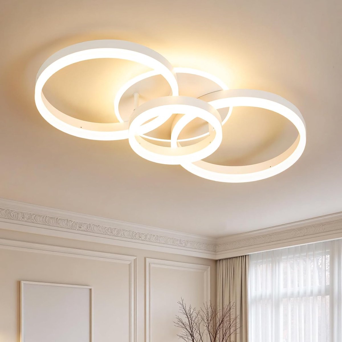 SnelShoppen - Dimbare Plafondlamp met Afstandsbediening, 65 cm, 50 W, Modern Design met 3 Ringen voor Woonkamer, Slaapkamer, Keuken, Nachtlamp, Geheug