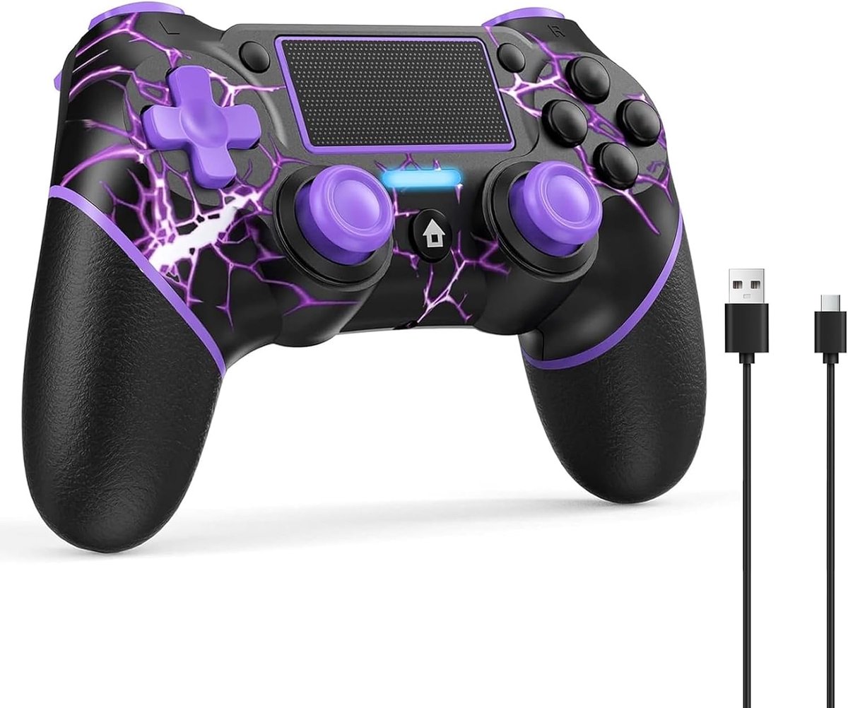SnelShoppen - Draadloze PS4 Controller, Gamepad voor PlayStation 4, Pro, Slim en PC, Elegant Paars, Turbo, Terugknop, Dual Vibration, 6-Assige Gyrosen