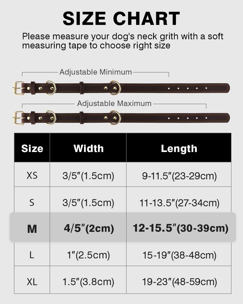 SnelShoppen - Hondenhalsband Leer voor Middelgrote Honden - Echte Dikke Leer, Verstelbare Metalen Gesp, Stevige Hondenhalsband Bruin, Perfect voor Tra