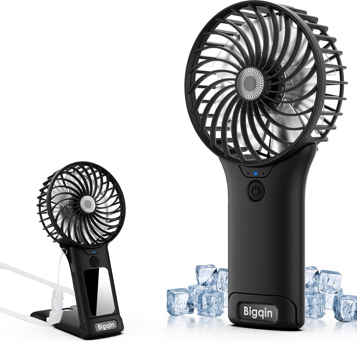 Mini Handventilator met Spiegel - Oplaadbaar - 4 Snelheden - Draagbaar - Zwart
