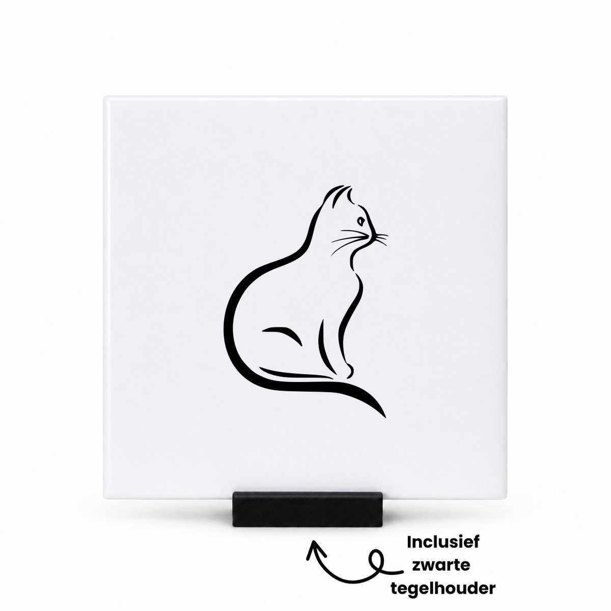 Hacebo Kat tegeltje met tegelhouder - Katten - Katten liefhebber - tegeltjes met tekst - Katten pootjes Sleutelhanger - Katten - Poesje sleutelhanger - Cadeau kat - Cat keychain - Kattenspeelgoed - spreuktegels - 10.8x10.8 CM Wit