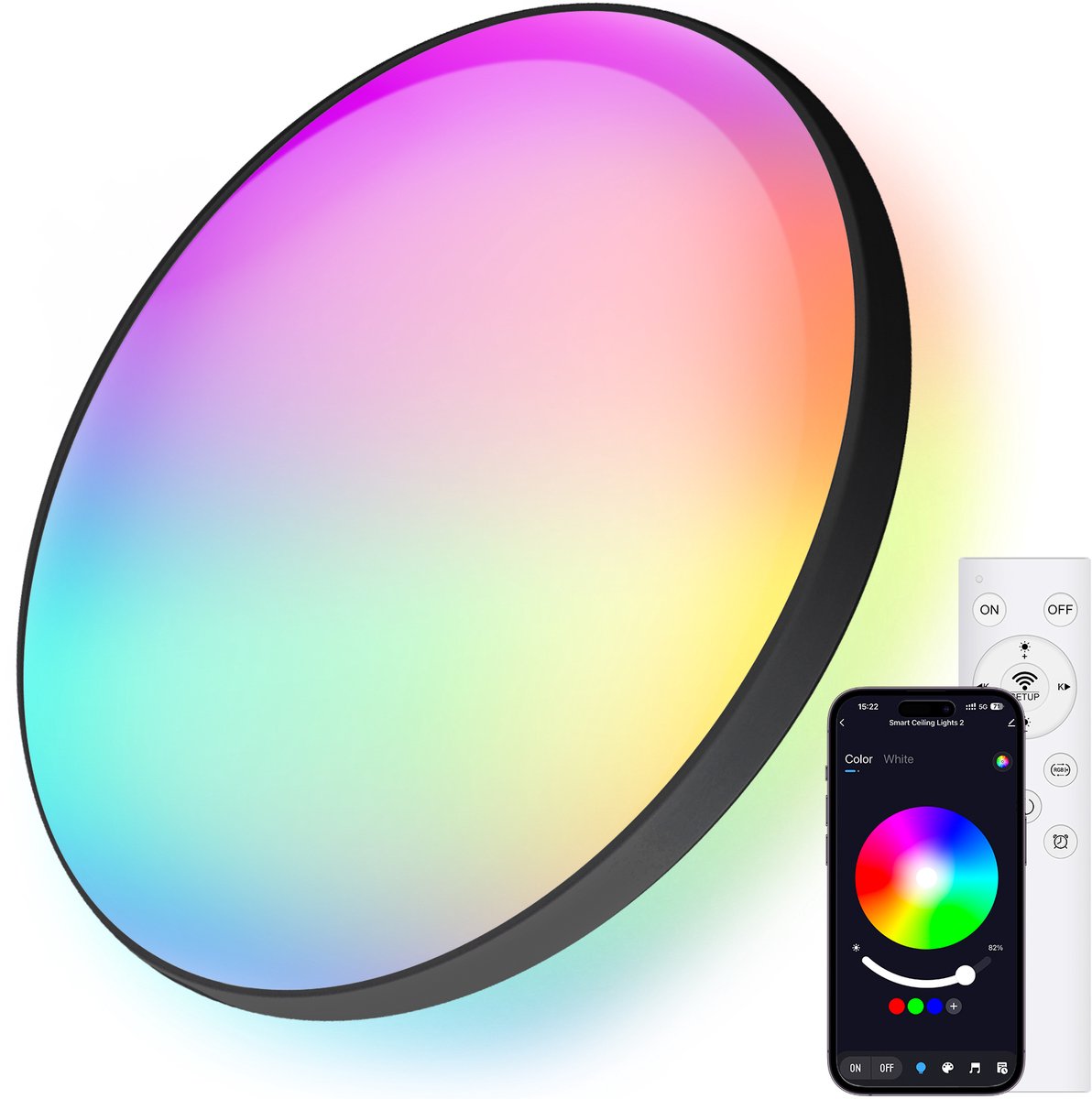 Oraymin LED Plafondlamp met RGB – 24W – Ø30 cm – Dimbaar – Met Afstandsbediening – Zwart