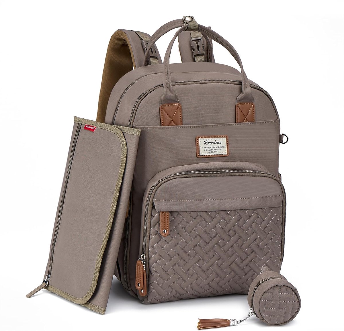 SnelShoppen - Ruvalino Luiertas Rugzak - Multifunctionele Grote Reistas met Verschoonmat, Rugzak voor Baby, Khaki, Ideaal voor Reizen, Stroller Straps