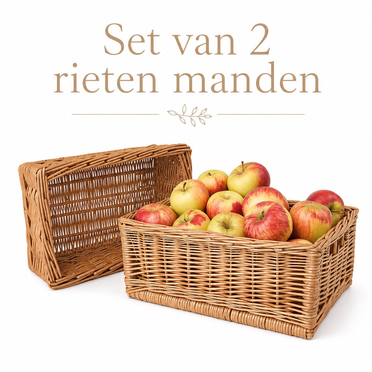 TheWickerStories Natural Collection - Set van 2 Rieten Presentatiemanden - Voor Schap en Rek - Handgevlochten - Naturel