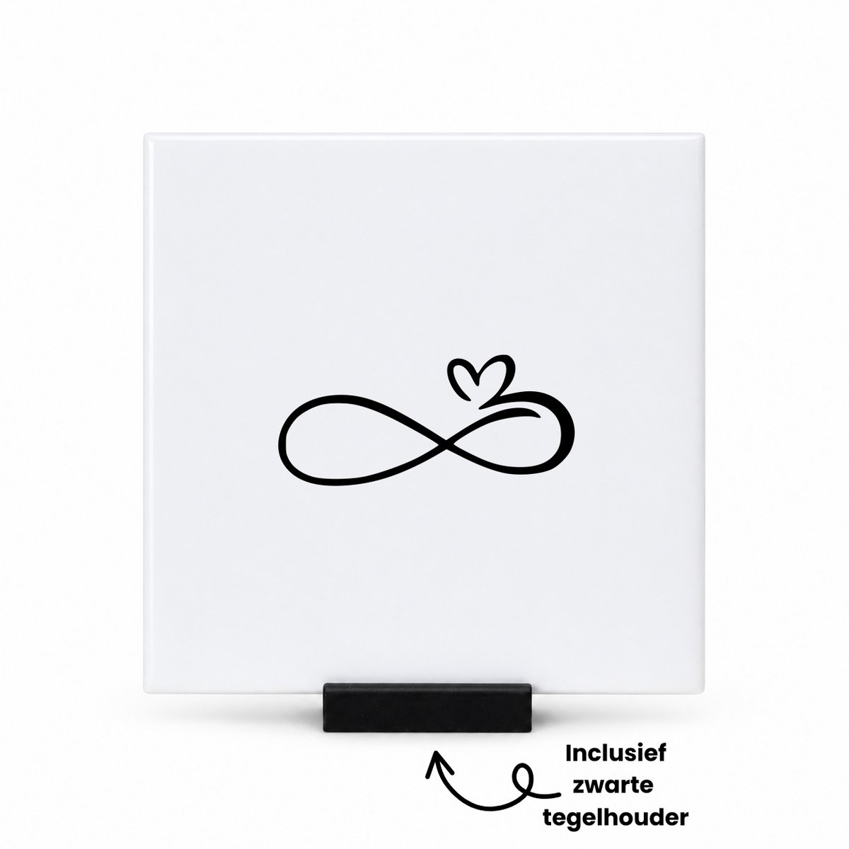 Hacebo infinity tegeltje met tegelhouder - Infinity - Vriendschap - tegeltjes met tekst - Love - cadeau - Liefde - Vriend/ Vriendin - spreuktegels - 10.8x10.8 CM Wit