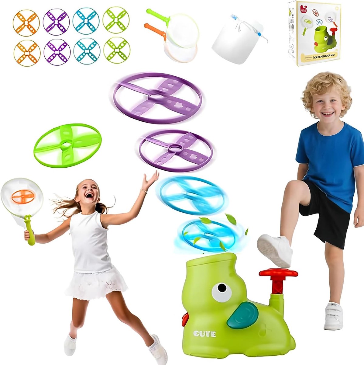 SnelShoppen - Outdoor speelgoed voor kinderen 3-10 jaar - Vliegende schotel speelgoed met olifant launcher - Tuinspelletjes voor jongens en meisjes -