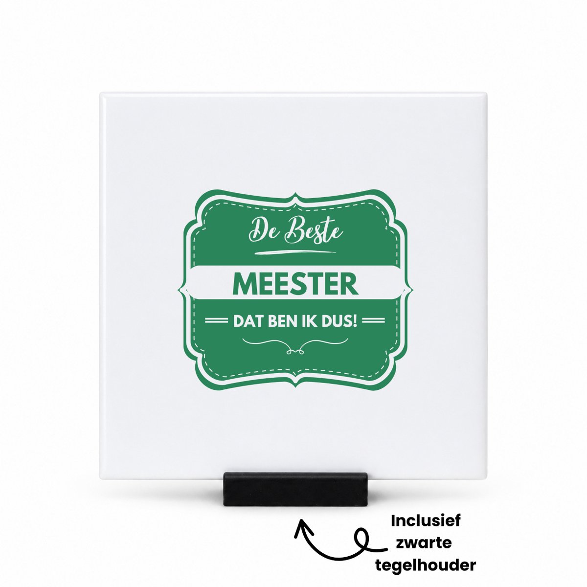 Hacebo De beste meester tegeltje met tegelhouder - Meester - beste meester - tegeltjes met tekst - school - verjaardagscadeau - afscheidscadeau - spreuktegels - 10.8x10.8 CM Wit