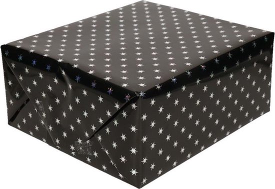 Inpakpapier/cadeaupapier holografisch zwart met zilveren sterretjes 150 x  70 cm rol -... | bol.com