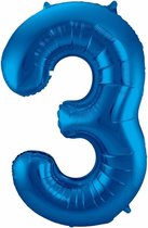 Cijfer 3 ballon blauw 86 cm