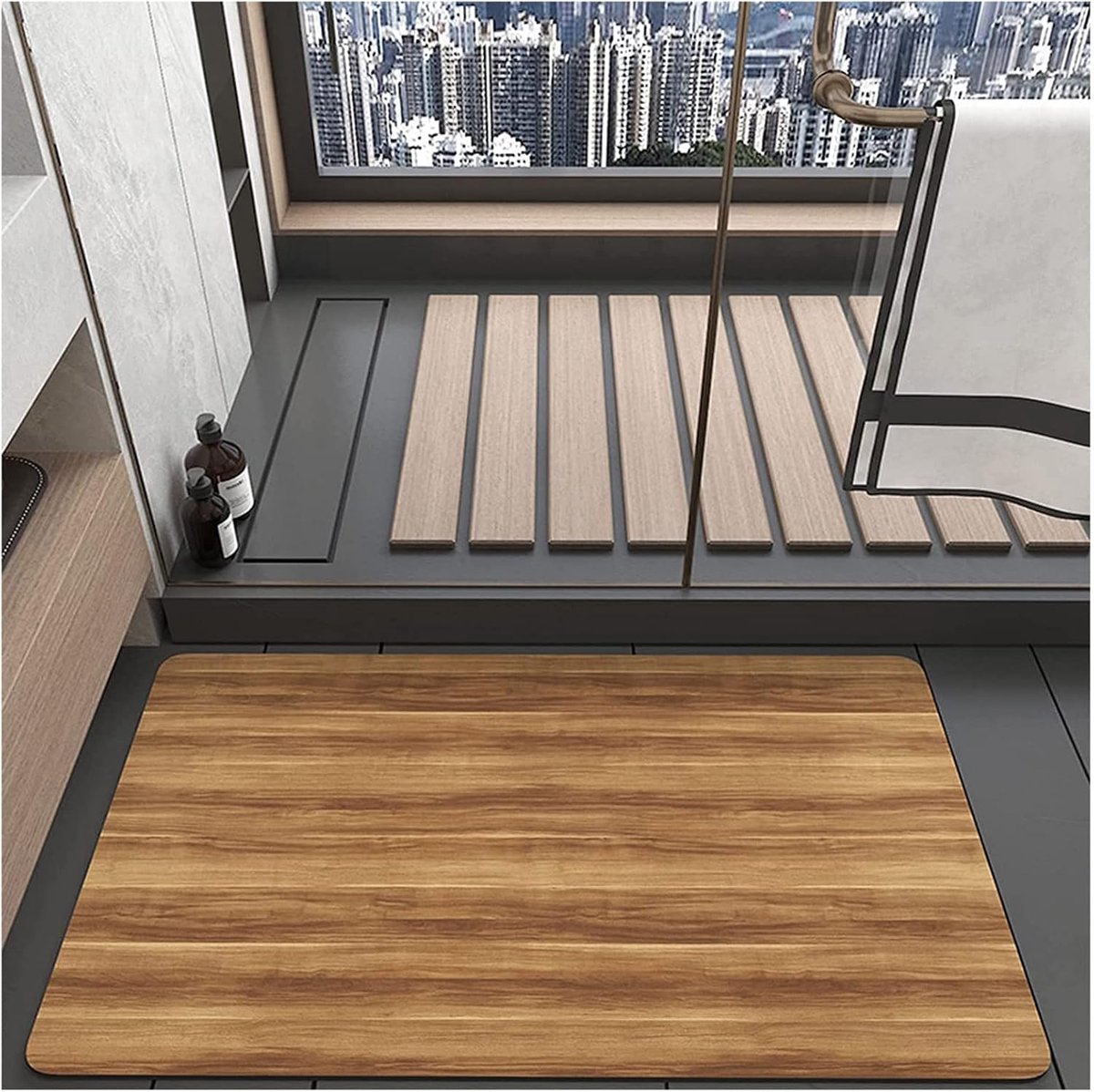 SnelShoppen - Absorberende Antislip Microvezel Badmat - Douchemat - Sneldrogend Tapijt voor Woonkamer, Keuken en Toilet - Houtnerf - 50 x 80 cm