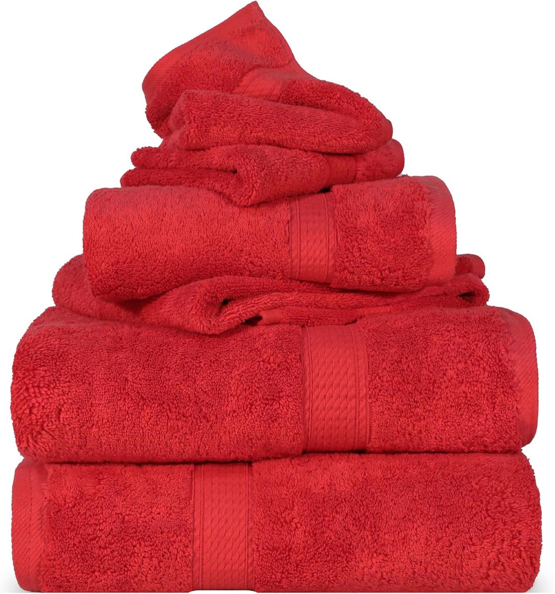 SnelShoppen - Premium 900g Egyptisch Katoen 6-Delige Toiletset Rood - Luxe Badhanddoeken, Gezichtsdoeken, 100% Katoen, Maximale Absorptie, Perfect voo