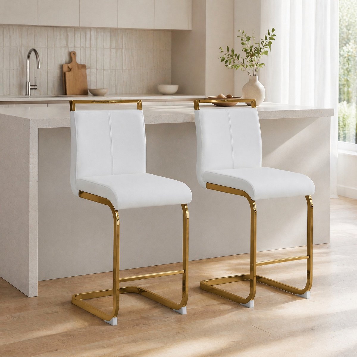MODENUIT Barkruk 39 x 46,5 x 96,5 cm - Met Rugleuning En Voetsteun - Voor Keuken En Restaurant - Kunstleer Wit