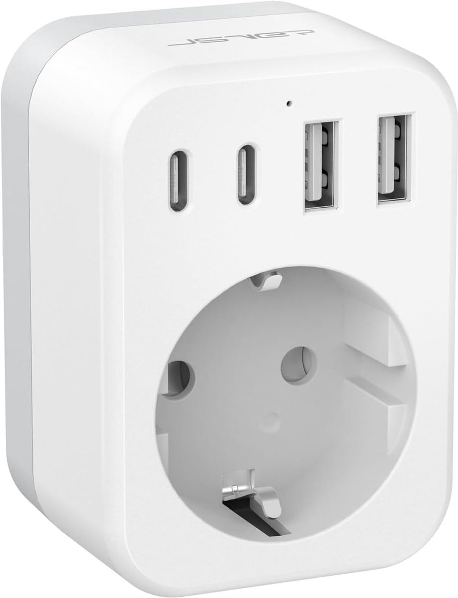Thijox - Wereldwijde Reisadapterset met 2 USB-C en 2 USB-A Poorten, Stekkeradapter voor Japan, India, VS, Australië en VK, Vlamvertragend Materiaal, C