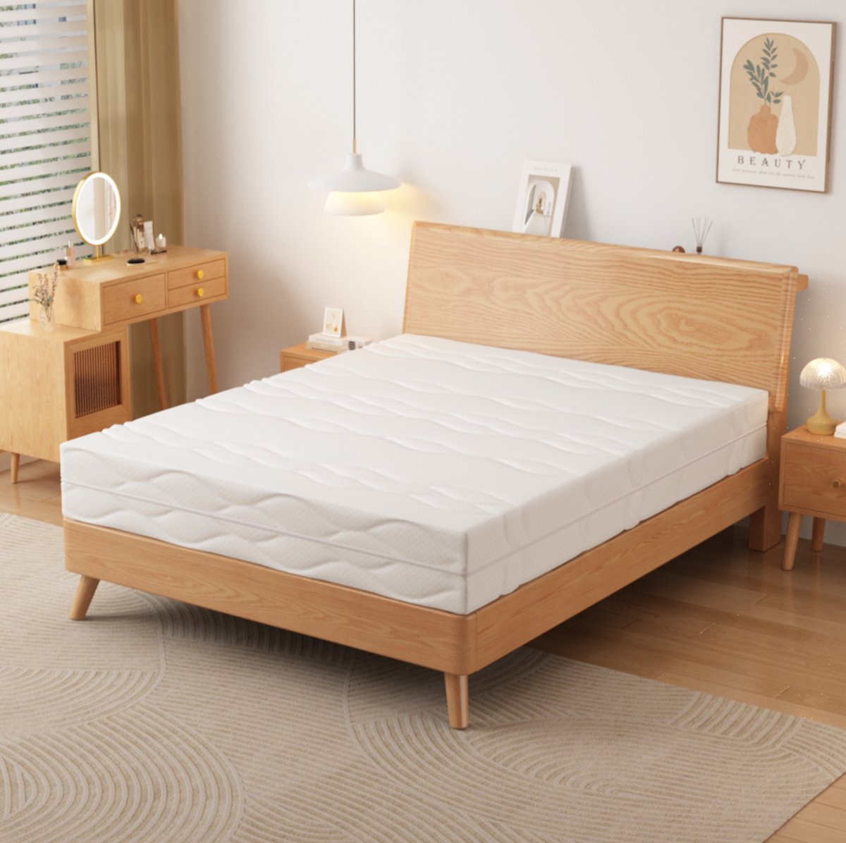 DESMIU Matras 180x200 cm – Pocketveringmatras met 7 Zones – Stevig Ligcomfort H3 – Afneembare Wasbare Hoes – 20 cm – Wit Grijs