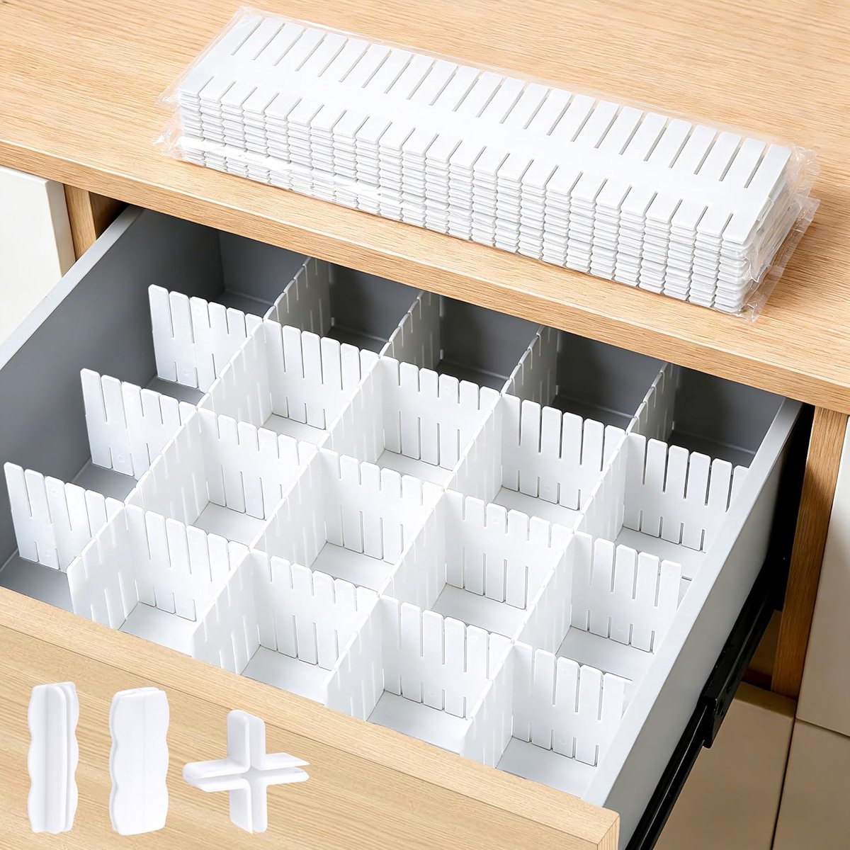 Thijox - 20 Stuks Verstelbare Ladeverdelers - Witte Lade-inzetstukken voor Keuken, Kledingkasten, Ondergoed, Sokken, Bureau-organizer - 31,9 x 6,9 cm