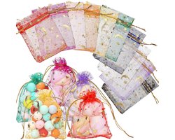 Thijox - Naler Organzazakjes 100 Stuks, Maan en Ster, Meerkleurig, Cadeauzakjes 7x9 cm, Voor Feesten, Bruiloften, Verjaardagen, Kerst, Decoratie