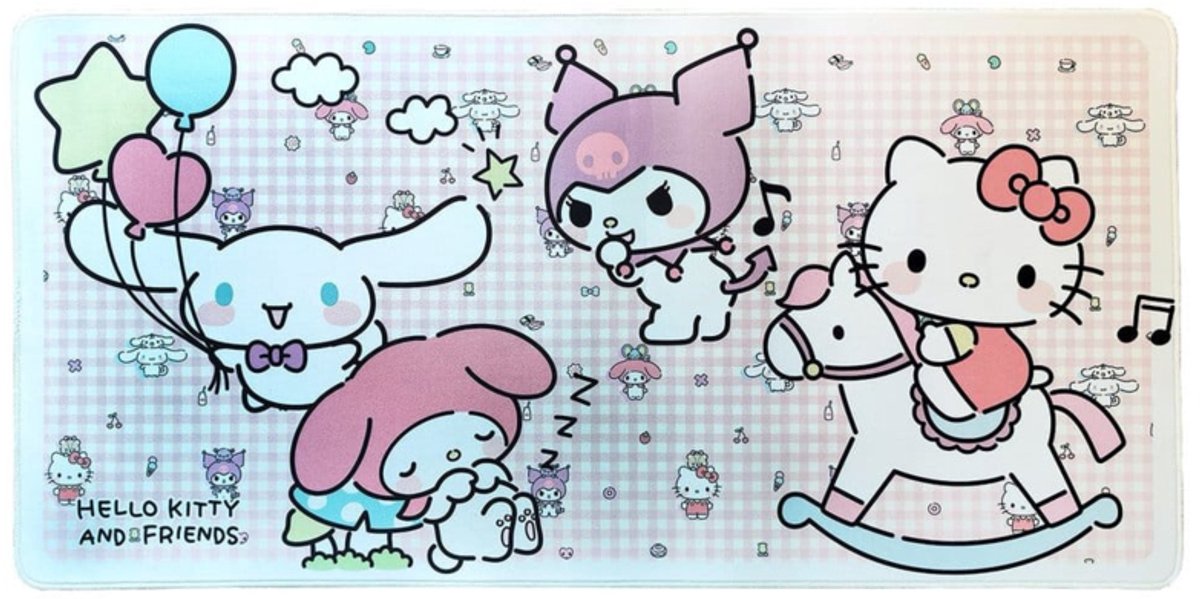 Sanrio Pink Black Party Series XXL Mousepad Hello Kitty & Friends Infant Style