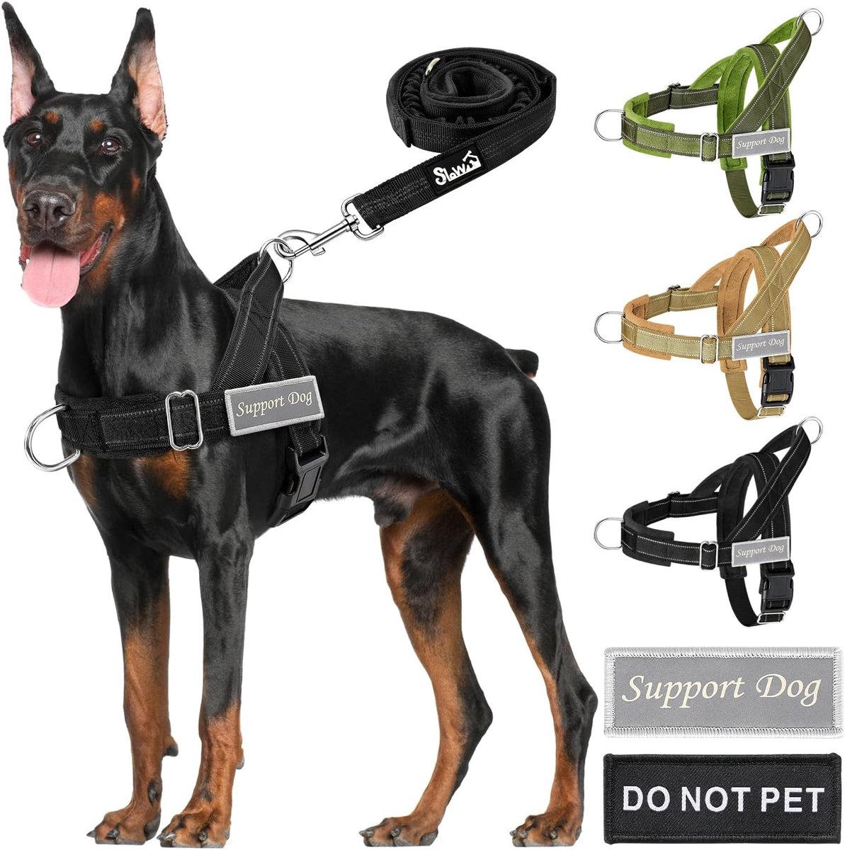 SnelShoppen - Hondenriem en Harnas voor Middelgrote Honden, Verstelbaar Nek en Borst, 15 m, Zacht Tactisch Militair Harnas, Gevoerd, Reflecterend