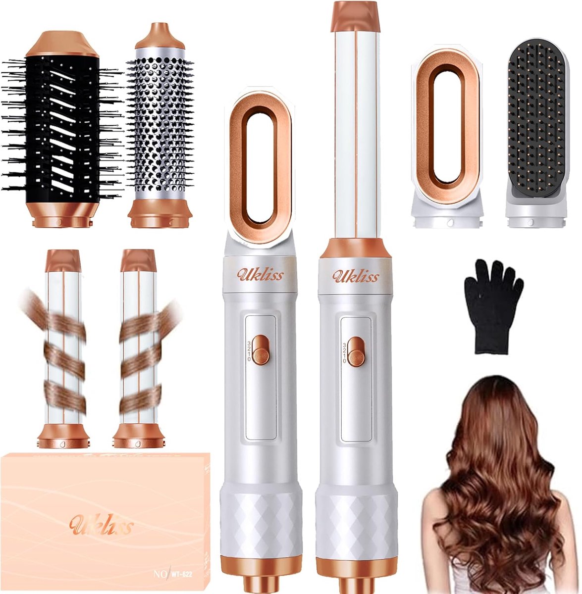 Thijox - UKLISS Airstyler 6-in-1 Professionele Haardroger met Stijlborstel, Föhnborstel, Krultang, Thermische Borstel, Heteluchtborstel voor Vrouwen i