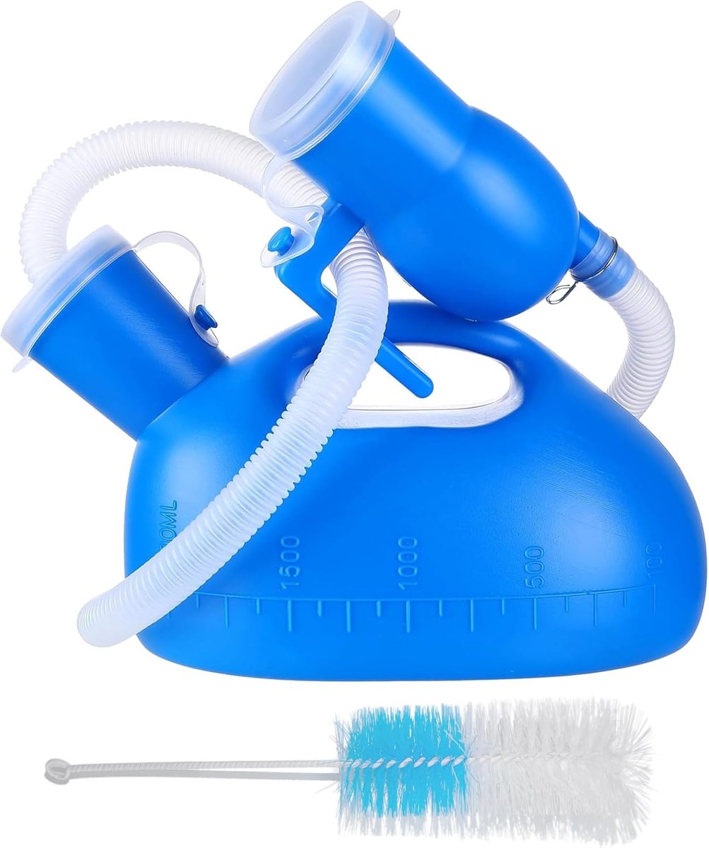 SnelShoppen - Urineflesje voor Mannen en Vrouwen, 2000 ml, Draagbare Lekvrije Urineflessen met Slang en Reinigingsborstel voor Reizen, Camping, Auto,