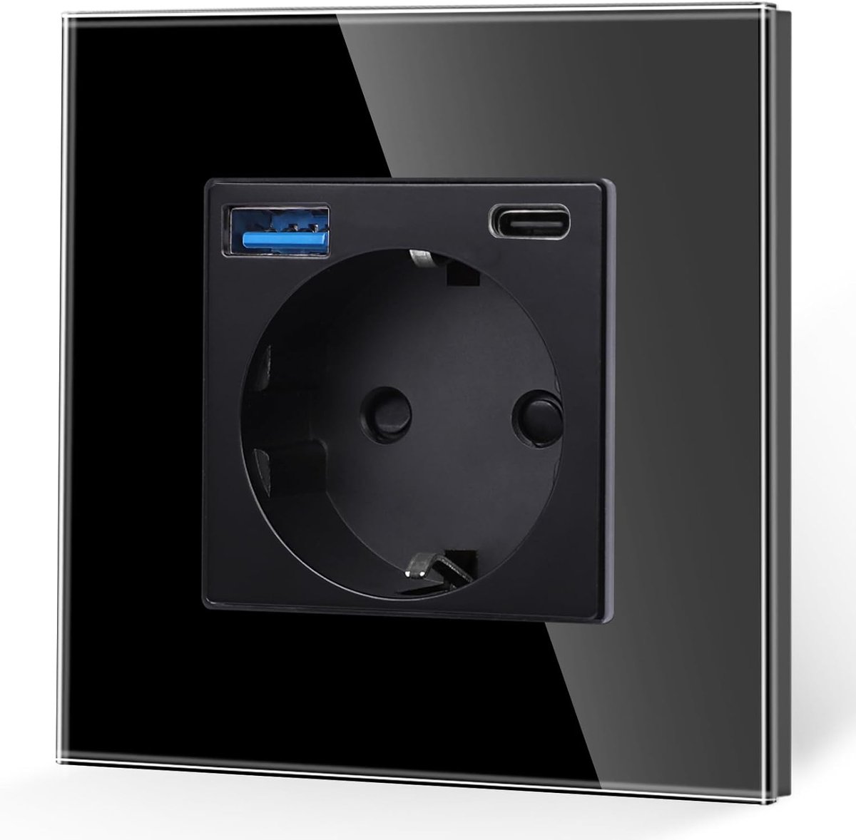 Stopcontact met USB - Wandcontactdoos Snelladen - Apparaten Opladen - Geïntegreerde USB A+C Poorten - 86mm Inbouw - Zwart