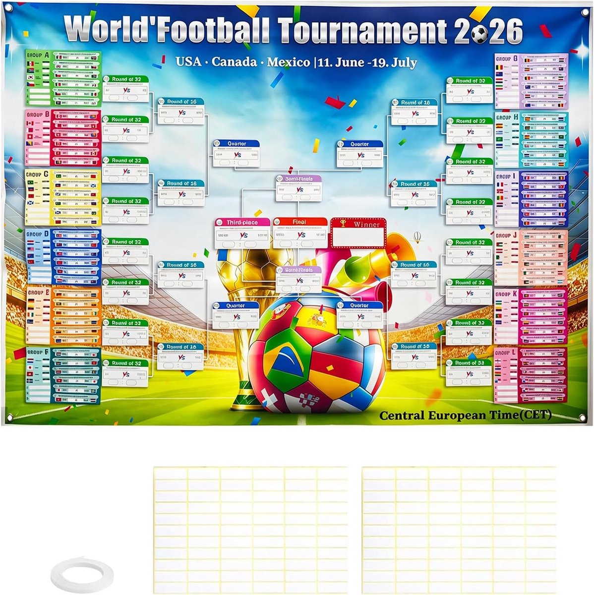 SnelShoppen - 2026 Wereldkampioenschap Voetbal Schema Poster 150 x 100 cm Herbruikbare Voetbal Planner voor 48 Teams Wanddecoratie voor Bar, Woonkamer