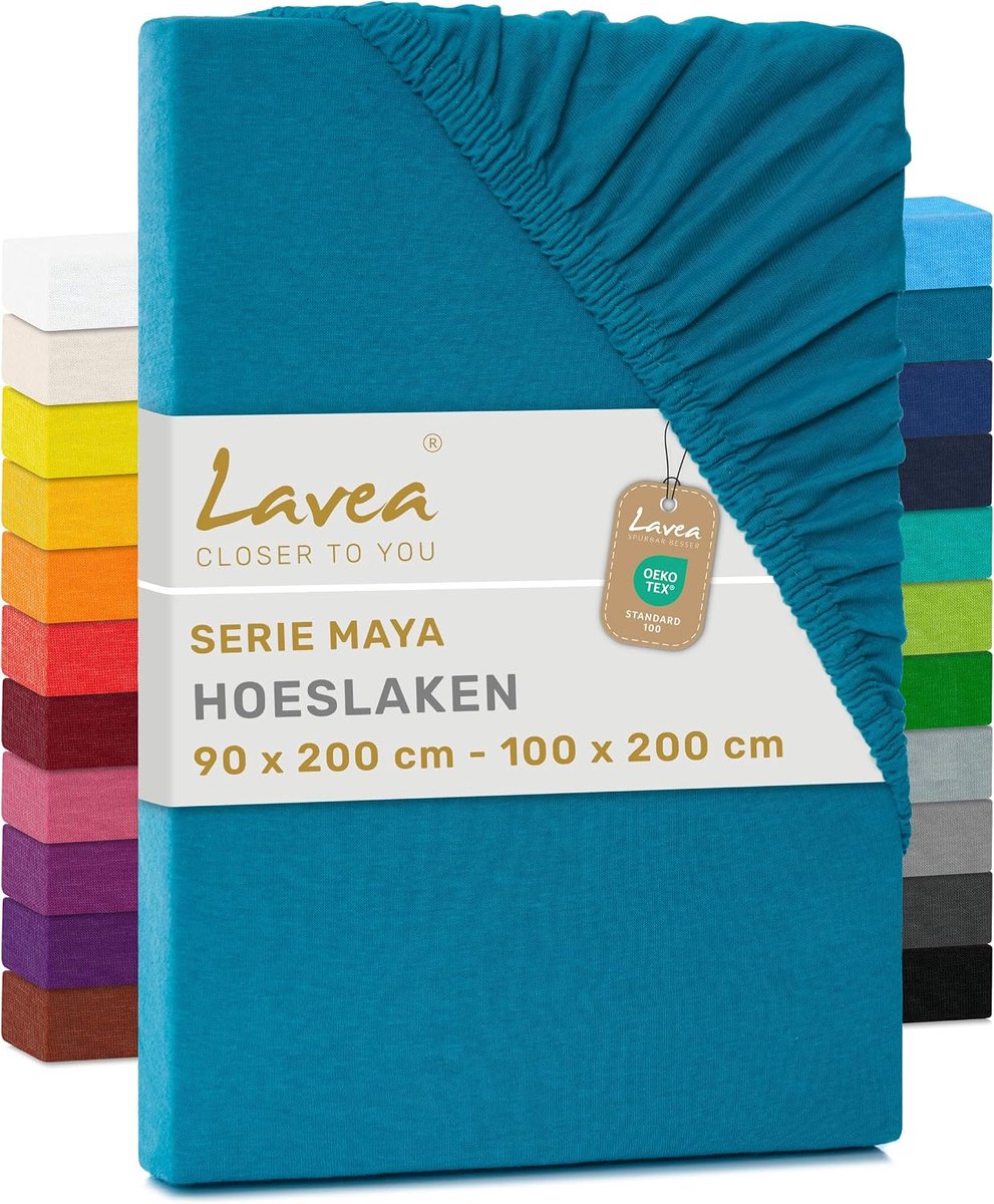 SnelShoppen - Jersey Fitted Sheet 90x200 cm - 100x200 cm - 100% Katoen - Ademend en Zacht - Geschikt voor Matrassen tot 20 cm - Aquamarine