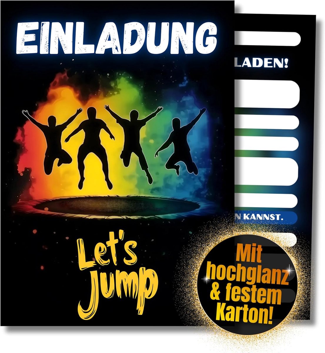 SnelShoppen - Verjaardagsuitnodigingen voor Kinderen Jongens, 12 Stuks, DIN A6, Trampoline Thema, Jump House Uitnodiging, Feest, Kinderfeestje, Kleur: