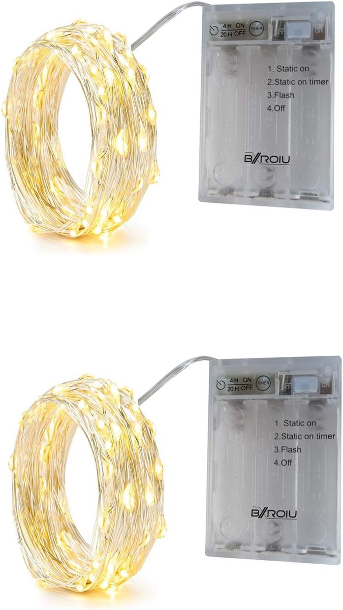 SnelShoppen - 20 Micro LED Fairy Lights - Batterij Aangedreven, 3 Lichtprogramma's met Timer, Zilveren Draad, Perfect voor Feest, Kerst, Halloween en