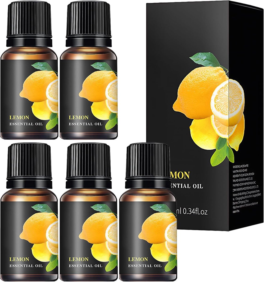 SnelShoppen - Citroenolie Etherische Olie 100% Natuurlijke Citroen Geur - Verfrissend Aroma voor Massages, Aromatherapie, Diffusers, Geurkaarsen - 5 x