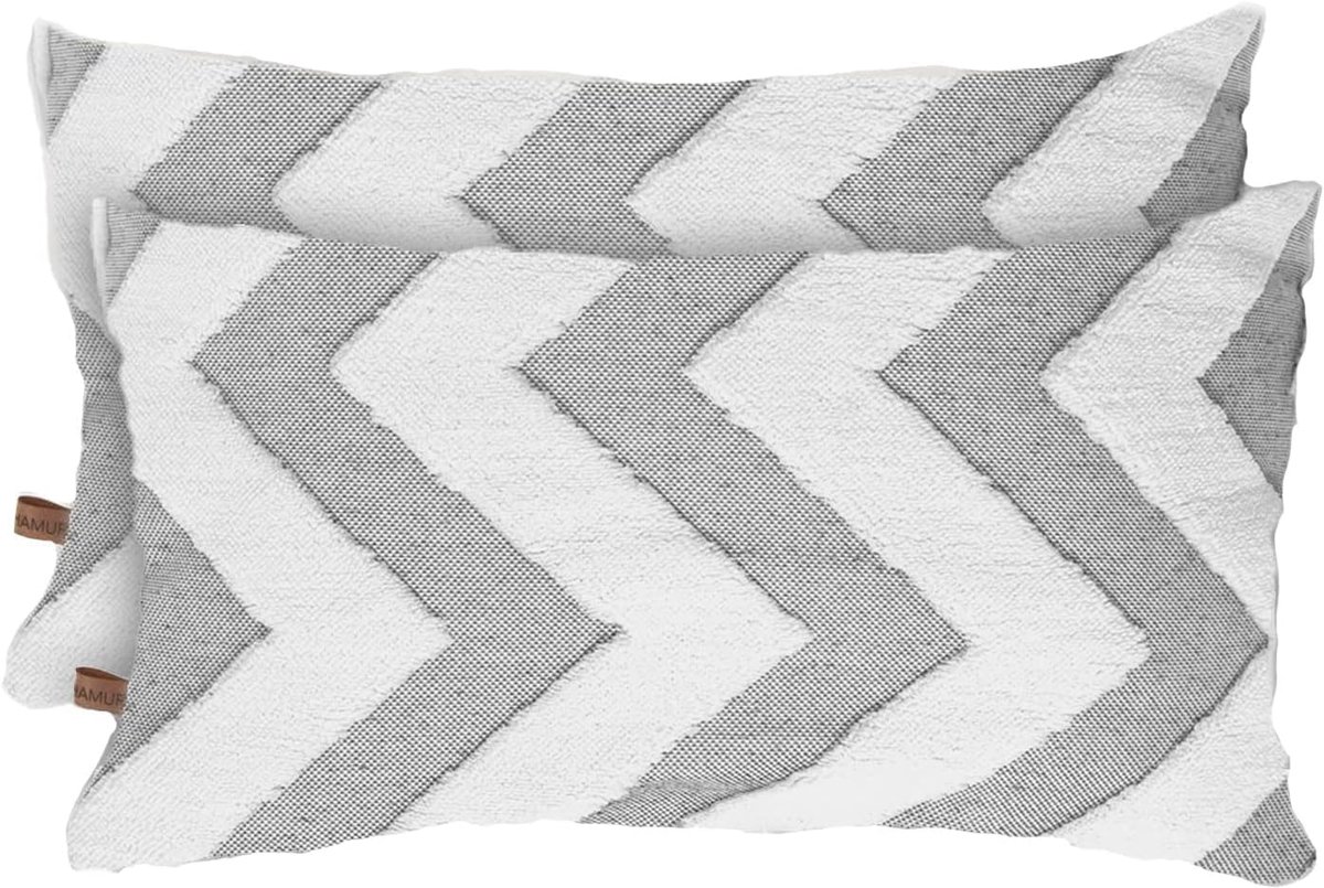SnelShoppen - Set van 2 Boho Kussenhoezen 30x50 cm Grijs - Jacquard Kussen Covers voor Bank, Bed, Decoratieve Kussens met Rits - Trendy Zigzag Patroon
