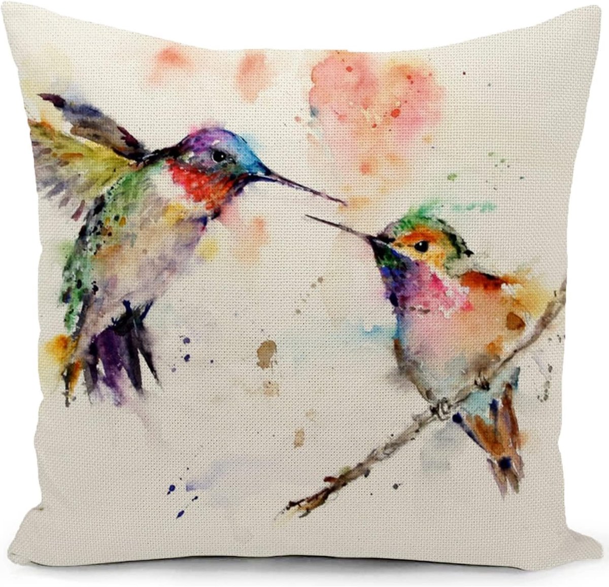 SnelShoppen - Hummingbird Kussenhoes 45x45 cm - Kleurige Decoratieve Pillowcase van Linnen voor Woonkamer, Slaapkamer, tuin en Camping - Kussenhoes me