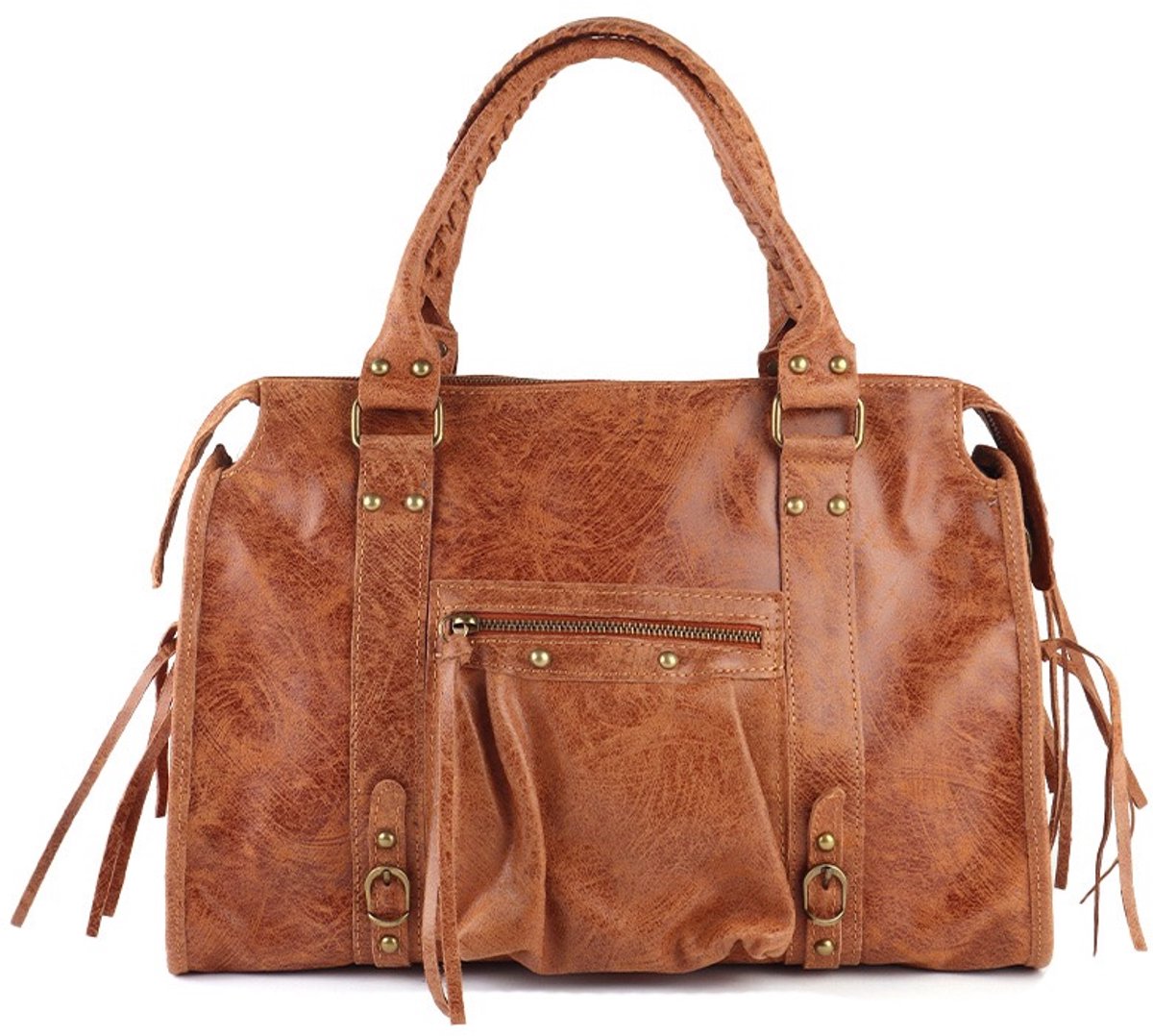 Damestas - It Girl - Bruin - Echt Leer – City Bag - 40 x 28 x 14 cm - Giuliano – Schoudertas & Handtas – Laptoptas – Multi Pocket - Bruin