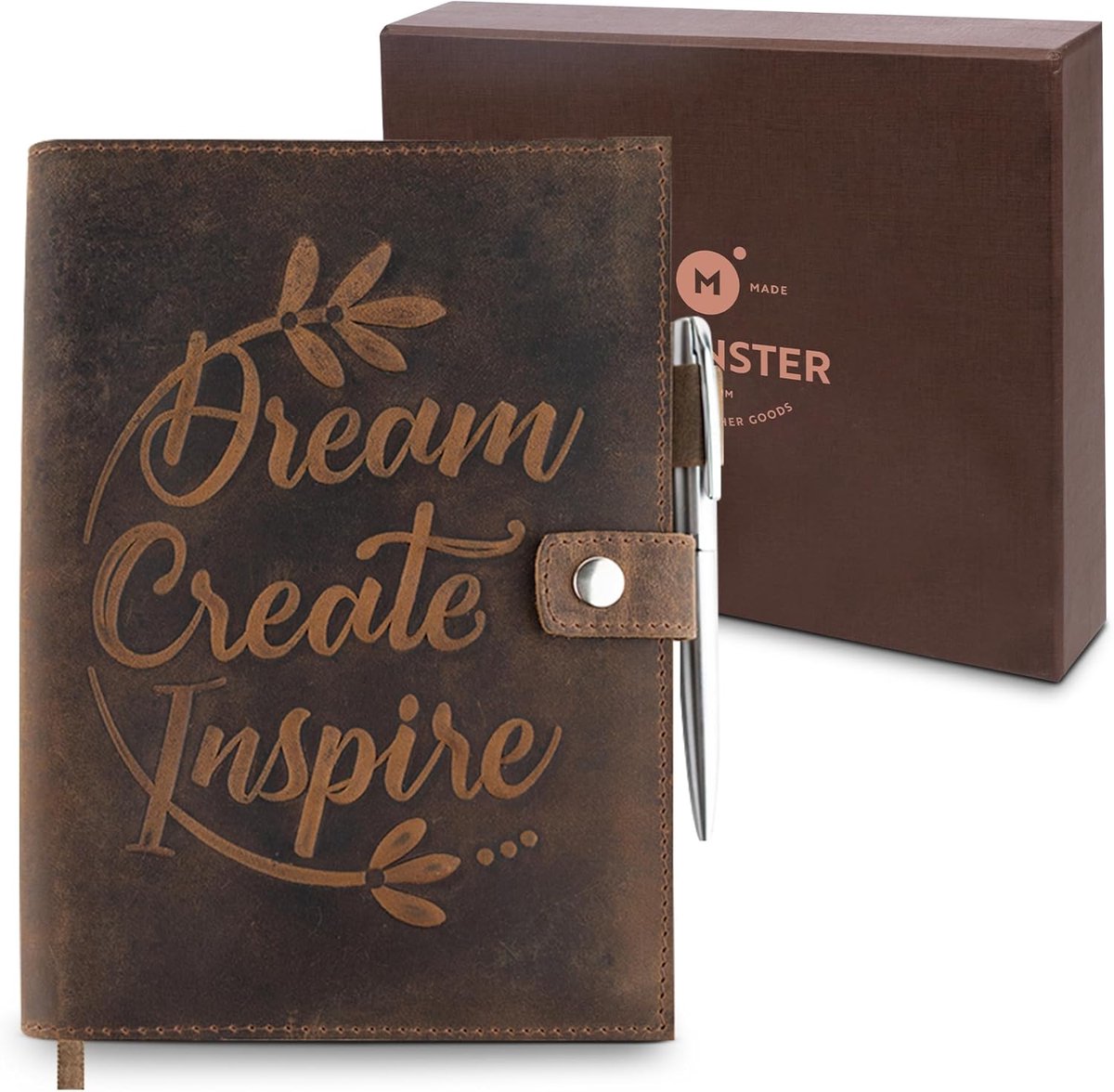 SnelShoppen - Lederen Dagboek Herbruikbaar Notitieboek, Inspirerend Schrijfboek voor Vrouwen, Vintage Reistageboek A5 met Pen en Gelinieerd Papier